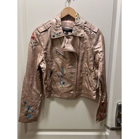 Runaway Basic Embroidered Faux Leather Moto Jacket in  Light pink size S - Picture 1 of 3